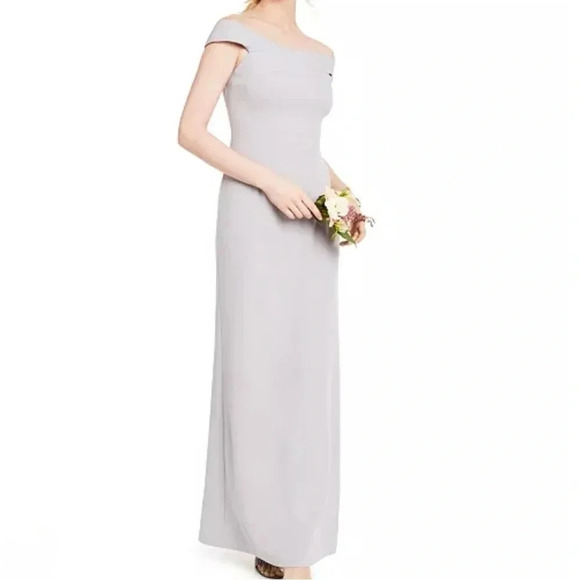 NWT Adrianna Papell Grey Knit Crepe Gown - Picture 1 of 8